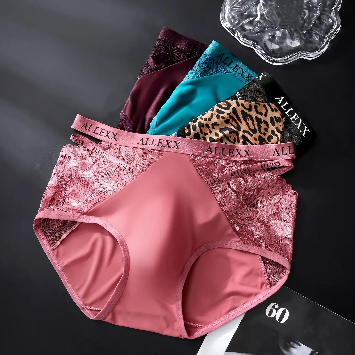 Male Glossy Satin Triangle Briefs Floral Lace Mesh Splice High Waist Elastic Letter Band Soft Breathable Men Underwear — image 4