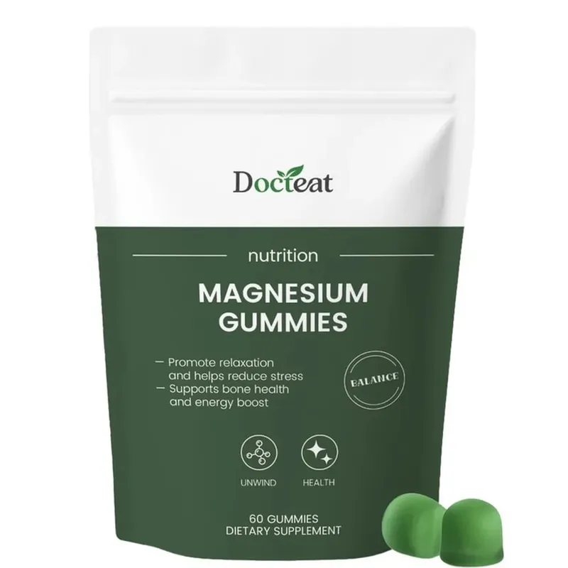 Docteat Magnesium Glycinate Gummies 500mg for Sleep & Stress Relief Bone Health with Vitamin D3 Calcium Citrate & B6 60 Count