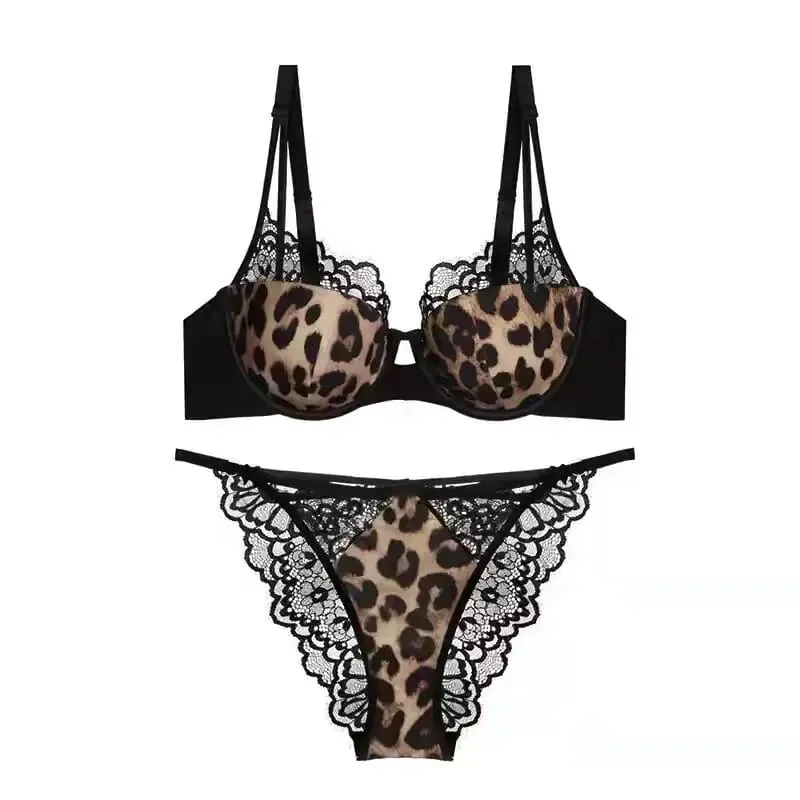 Ladies Leopard Print Thin Cup Push Up Bra Set Anti Sagging Soft Underwire Side Fat Control New Arrival Delicate Underwear — image 2