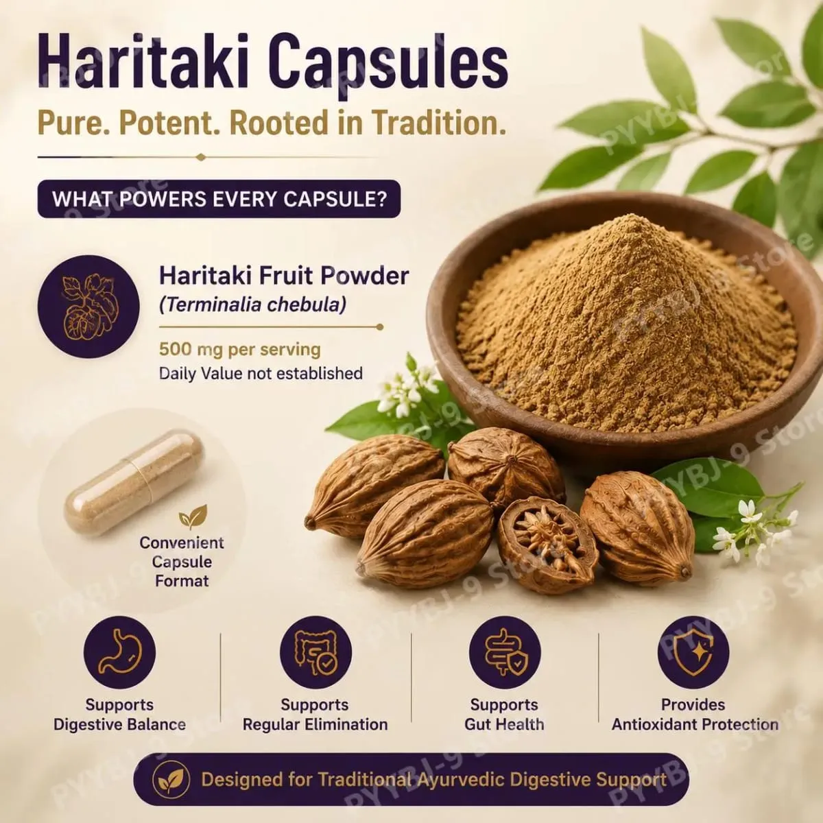 Haritaki Third Eye Capsules for Digestive Balance & Regular Gut Support with Antioxidant Protection 60 Organic Veggie Capsules