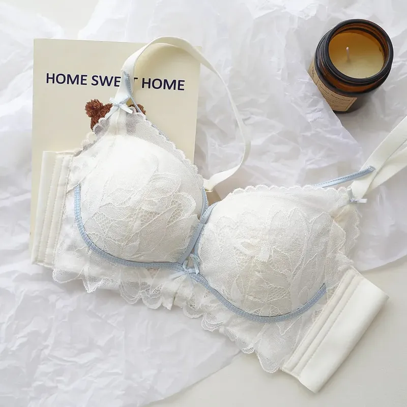 Thin Cup Full Lace Lingerie Set 32-38 AB French Wireless Bra Lift Anti Sag Push Up Design for Small Bust Sensual Ladies