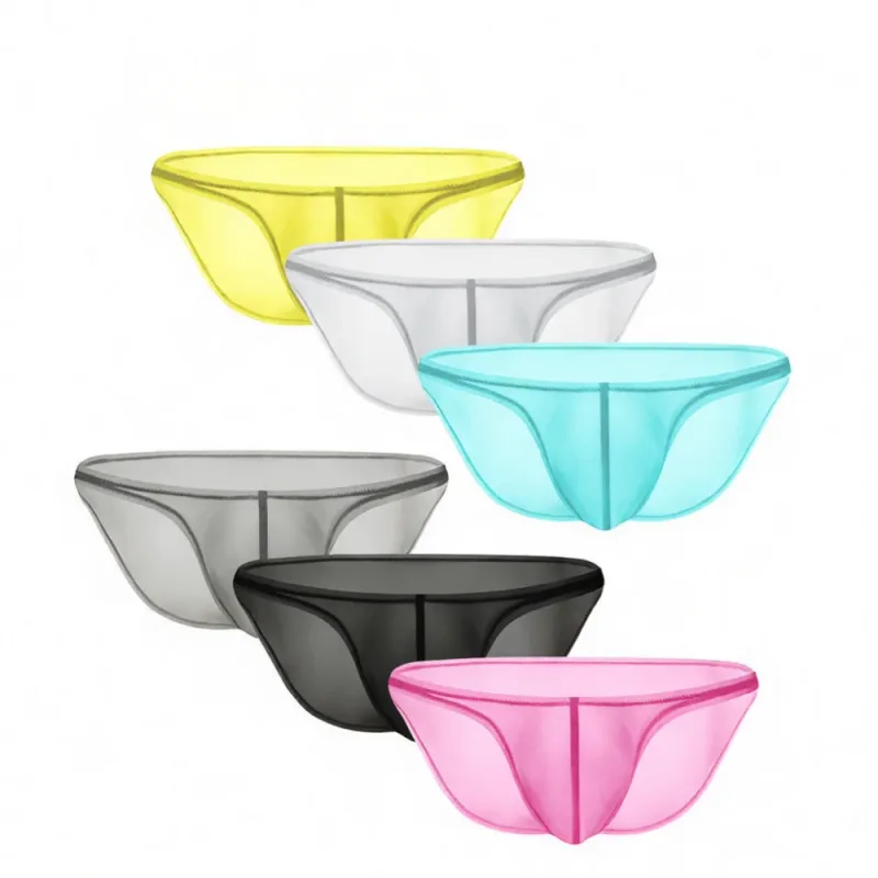 Sexy Mens Underwear Ice Silk Briefs Low Rise Transparent Bikini Panties Breathable Quick Dry Mesh Lightweight Undergarments