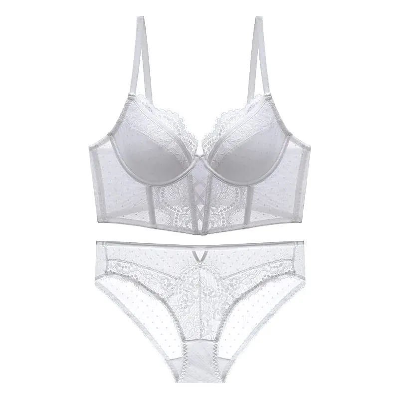 Push Up krajkový set spodního prádla pro ženy Průsvitná košilka s měkkou kosticí podprsenka Fishbone Teddy Sexy svatební líbánky S-XL — image 6