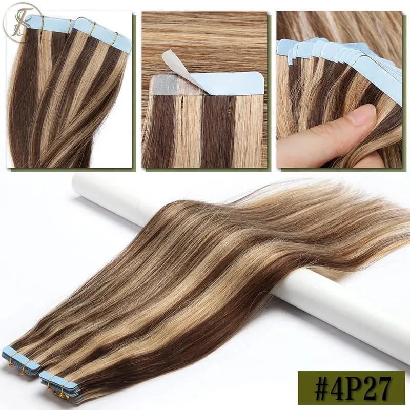 Straight Tape In Hair Extensions 10/20Pcs Real Human Hair Extensions Seamless Invisible Skin Weft Tape In Hair for Women