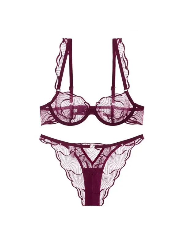 ​​Summer French Lace Bra Beachwear Large Bust Minimizer Ultra Thin Sheer Anti-Sagging Light Support Ruffles Embroidery AU MOYISU