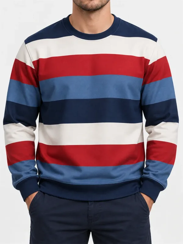 Pánská Vintage mikina s pruhovaným výstřihem Ležérní Pulovr s dlouhým rukávem Color Block Podzim Streetwear Každodenní móda Klasický top