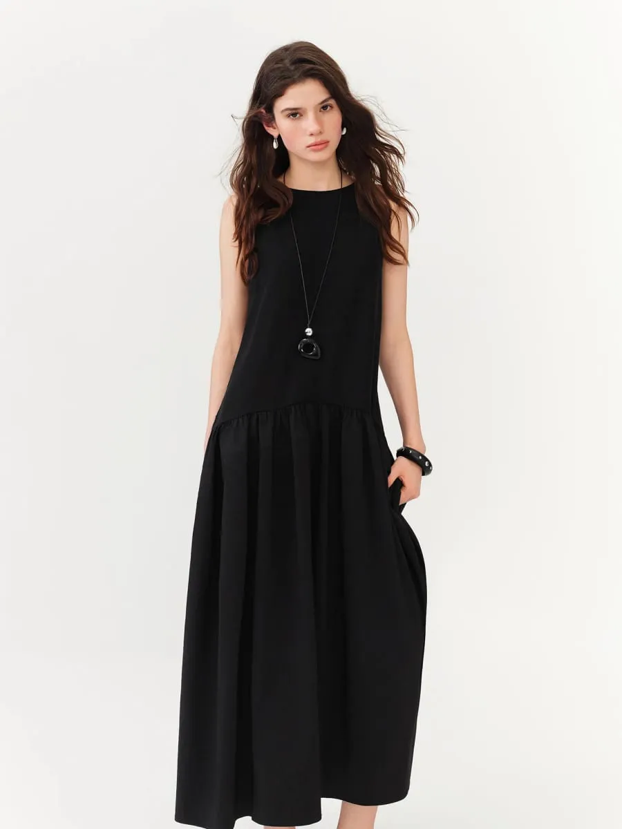 Women's Minimalist Commute Sleeveless Crew Neck Slim Fit Tank Dress 2026 Summer New Arrival Elegant Black Long Daily Dress — image 2