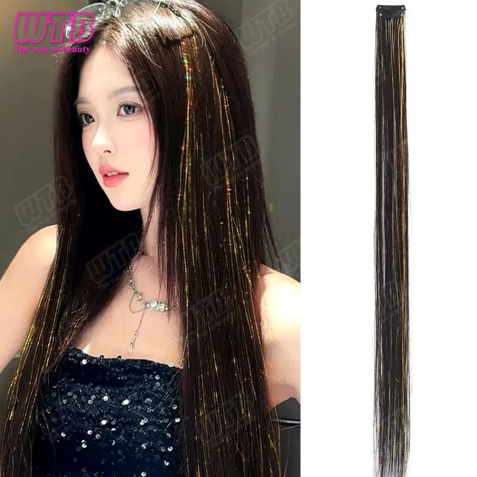 Synthetic Hair Extension Wig BB Clip Style Highlighted Laser Silk Straight Hair Extension Wig Suitable for Women's Daily Wear — image 10