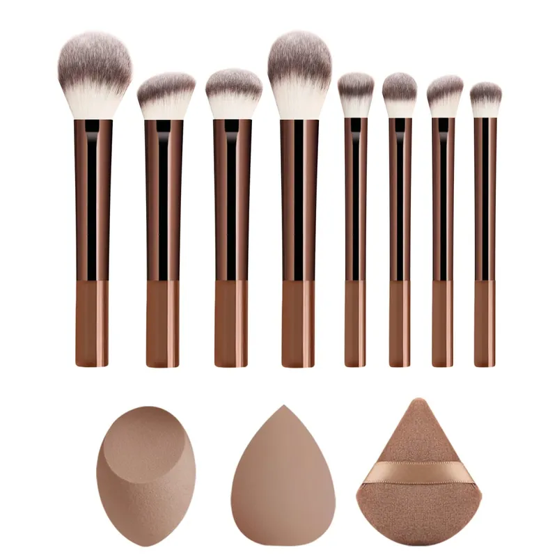 8Pcs Brown Coffee Makeup Brush Set Powder Blush Foundation Eyeshadow Brushes With Triangle Puff — image 8