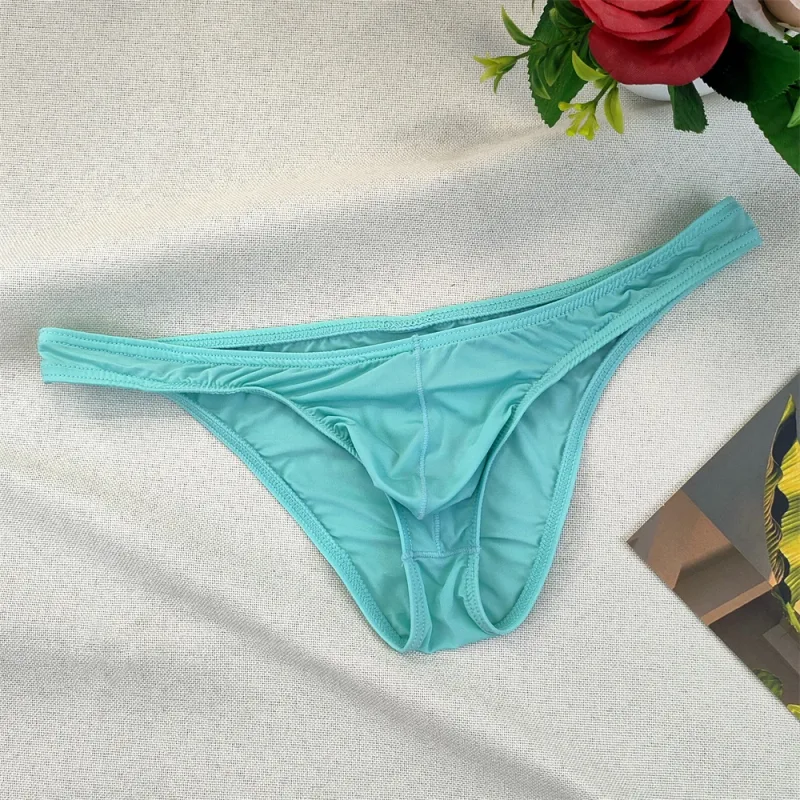 Men's Ultra-low Waist Bugle Pouch Bikini Briefs Sexy Tight Transparent Underwear Male Ice Silk Ultra-thin Underpants Plus Size