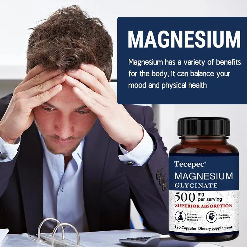 Magnesium Glycinate 500mg Capsules High Absorption Promote Calm and Relaxation Stress & Anxiety Relief Dietery Supplement — image 6