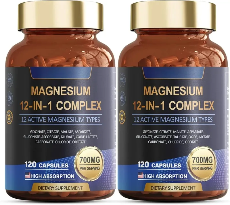 Cápsula de magnésio contém citrato de glicinato e aspartato, etc., suplemento complexo, relaxamento muscular, suporte à saúde do coração, contagem de 120
