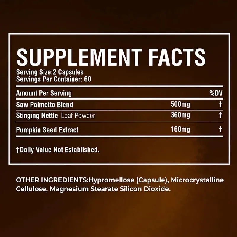 Saw Palmetto Capsules - with Stinging Nettle + Pumpkin Seed Supports Urinary and Prostate Health Improves Sleep Non-GMO
