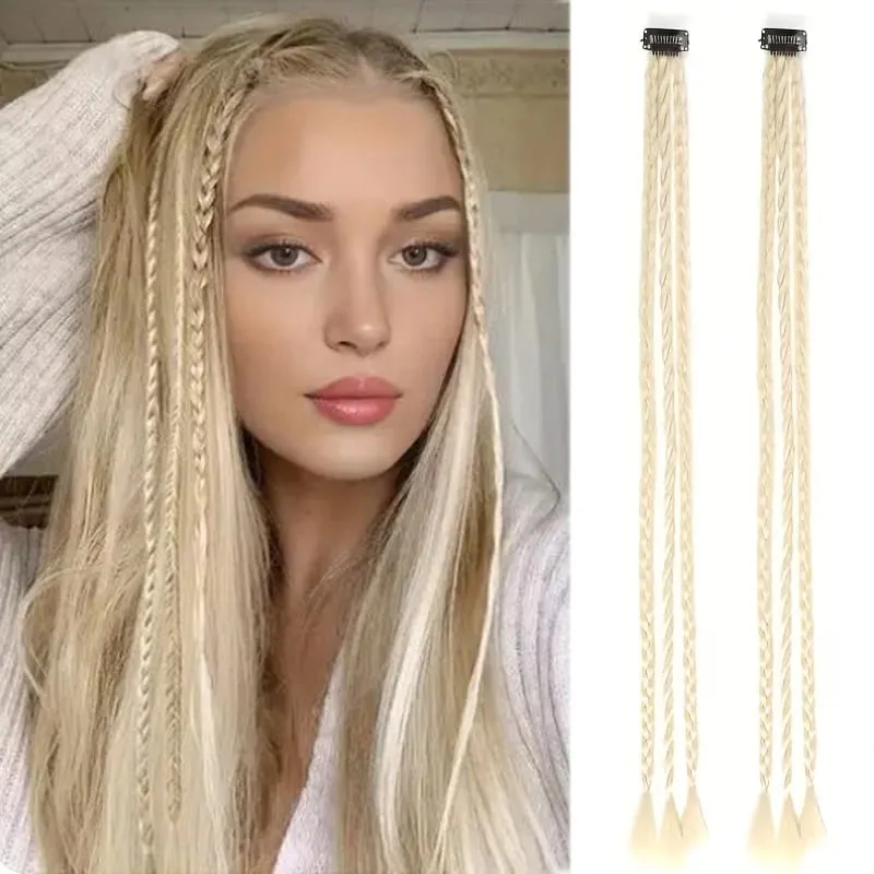 2Pcs Clip‑in Y2K Boxer Braid Ponytail One Clip Three Braids Long Synthetic Fake Hair Extensions For Women