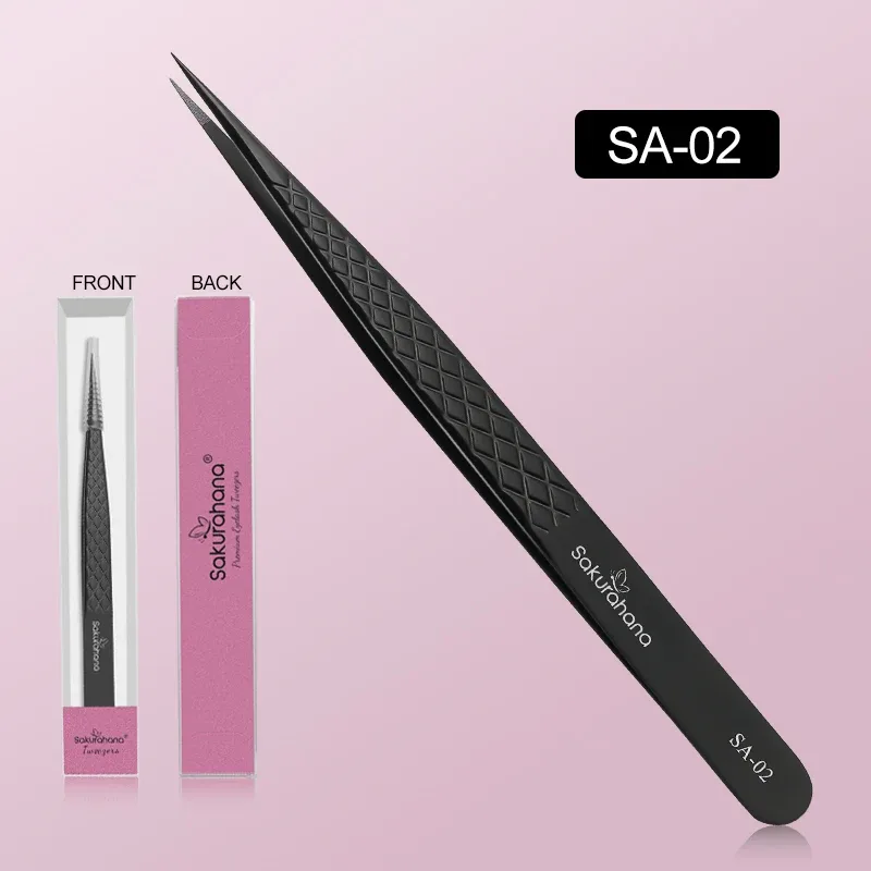 High-end Eyelash Tweezers Black Fiber Tip For Lash Extensions Mega Volume Mink Lashes Tool Straight Head Curved Tip
