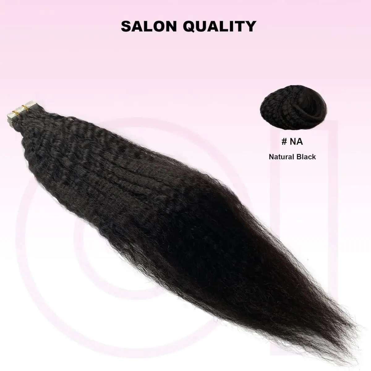 Kinky Straight Tape Ins Hair Extensions Invisible Adhesive Glue Natural Black Yaki Tapes in 100% Human Hair Full Head 50g/20Pcs