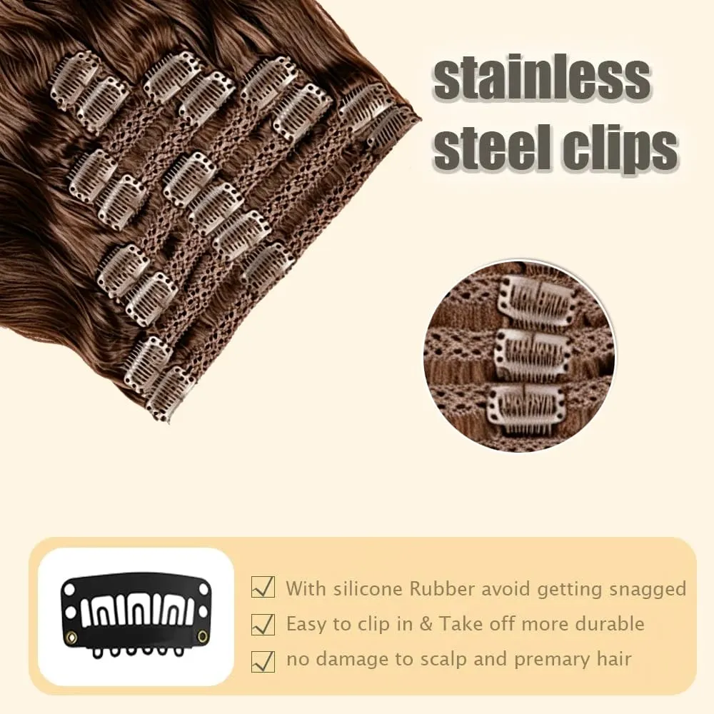 #4 Body Wave Clip In Hair Extensions 100% Real Human Hair Chocolate Brown Clip In Human Hair Extensions 120g/8pcs For Woman — image 3
