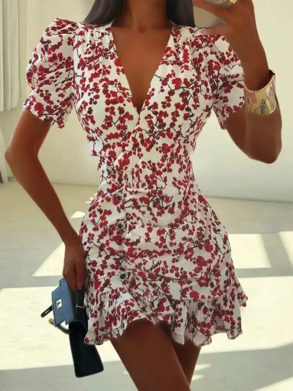 Collection Of Popular Printed Short Dress Deep V Neck A-line Bodycon Party Dresses 2026 Lady Spring Summer Vacation Outfits New — image 30