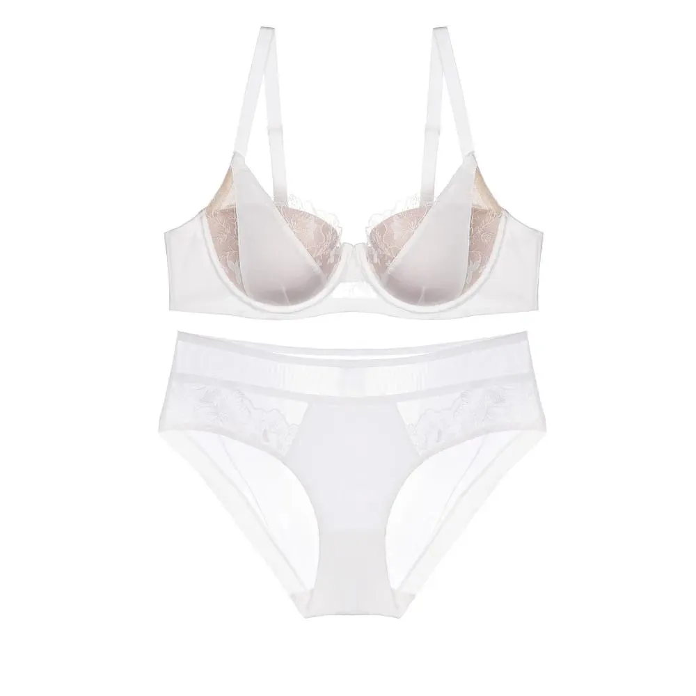 Big Bust D Cup Plus Size Color Block Lace Bra Set Thin Cup Full Coverage Brassiere Lingerie Set Curvy Women Underwear — image 2