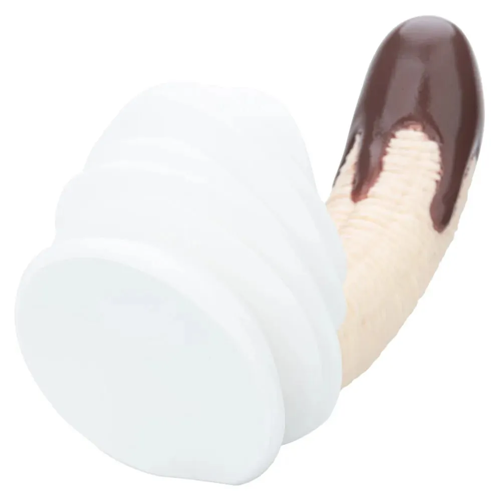 Banana Sundae Silicone Dildo with Strong Suction Cup Cream and Cherry Design Three Sizes Food Grade Silicone Sex Toy for Unisex