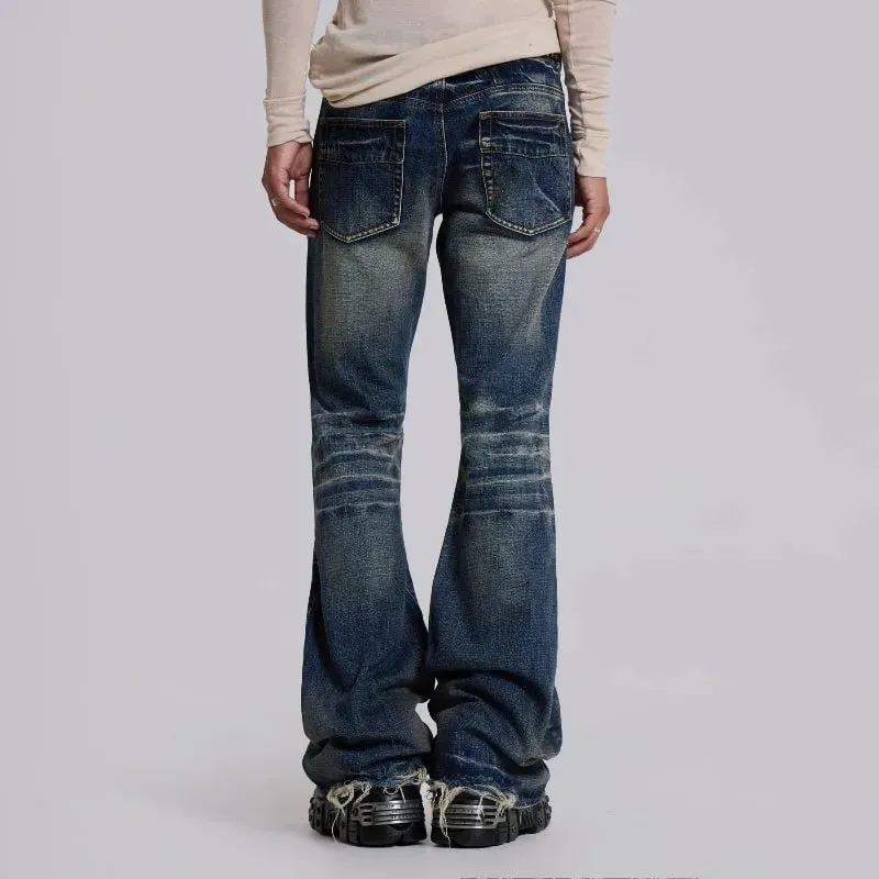 Y2K Vintage Flared Jeans Mid Blue Washed Men Women Bootcut Jeans American Hip Hop Distressed Streetwear Unisex Wide Leg Pants — image 3