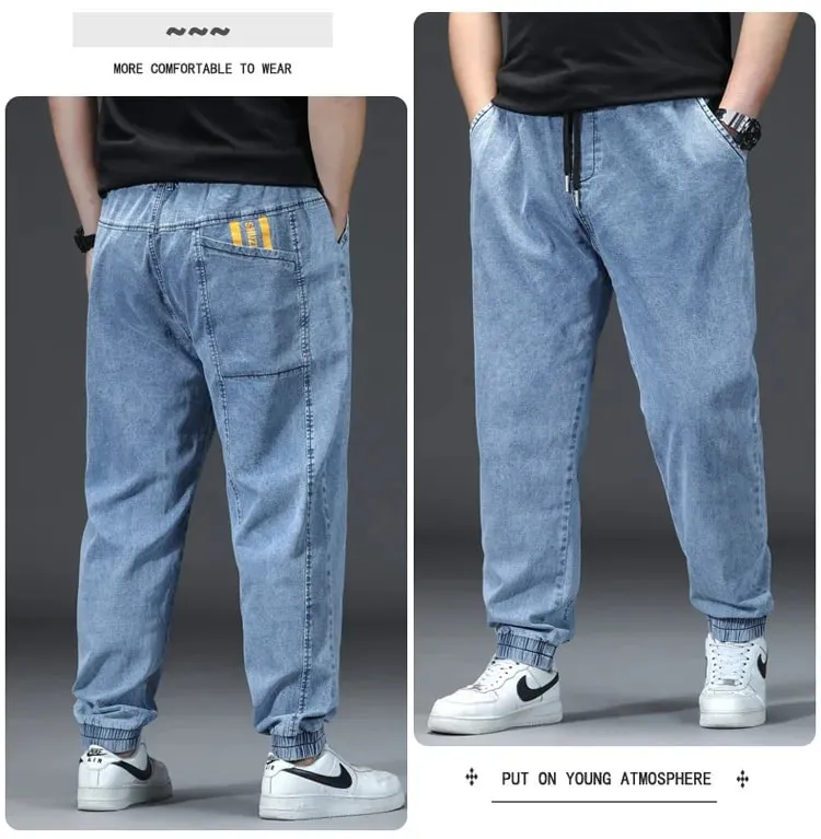 Men's Elastic Waist Loose Straight Jogger Jeans Plus Size Cuffed Ankle Denim Pants pantalones hombre Casual Trousers — image 9