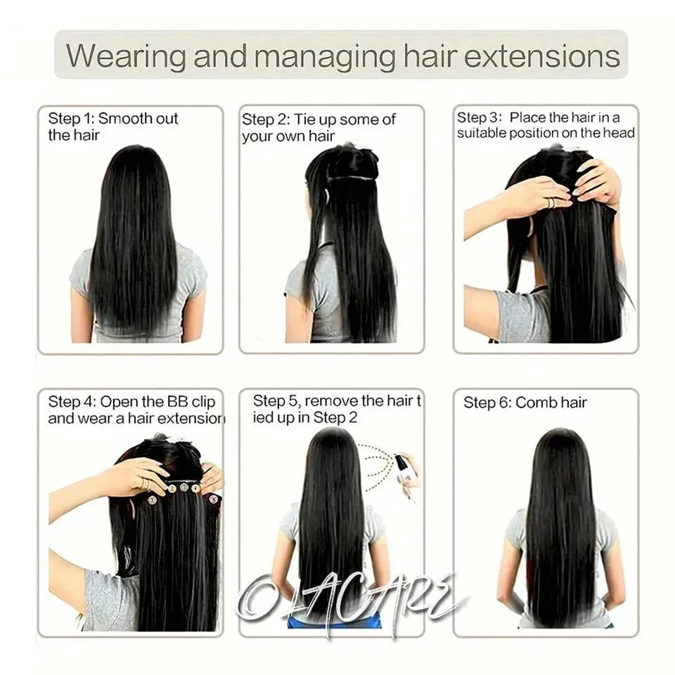 Synthetic Wig 5 Clip One Piece Invisible Hair Extensions Long Straight 24Inch Heat Resistant Hairpiece for Women — image 7