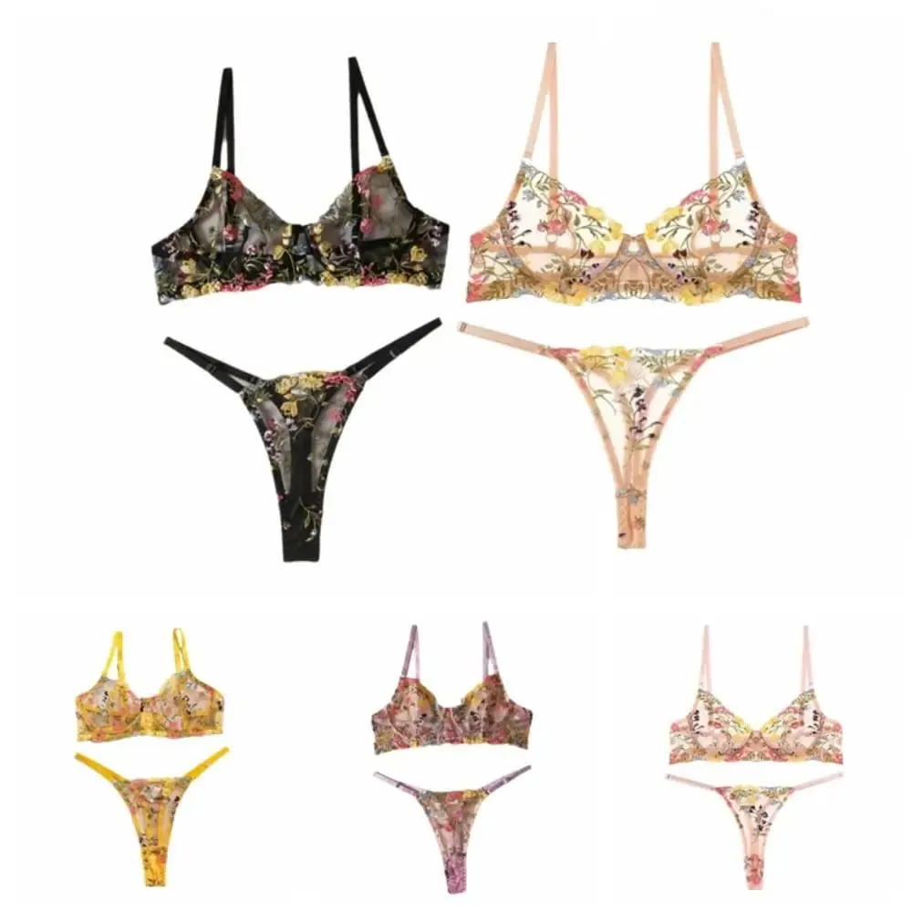 Versatile Transparent Lingerie Set Ultra-thin Push Up Embroidery Floral Underwear Elegant Panties Bra Set Valentine's Day — image 2