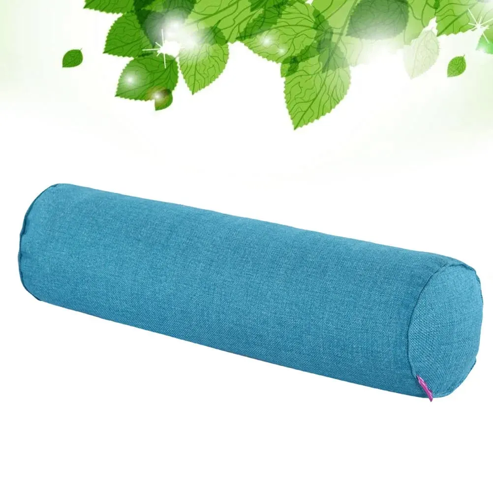 1Pcs Cylinder-Shaped Fabric Throw Pillow Linen Long Waist Cushion Soft Comfortable Peacock Blue Bolster for Home Office — image 5
