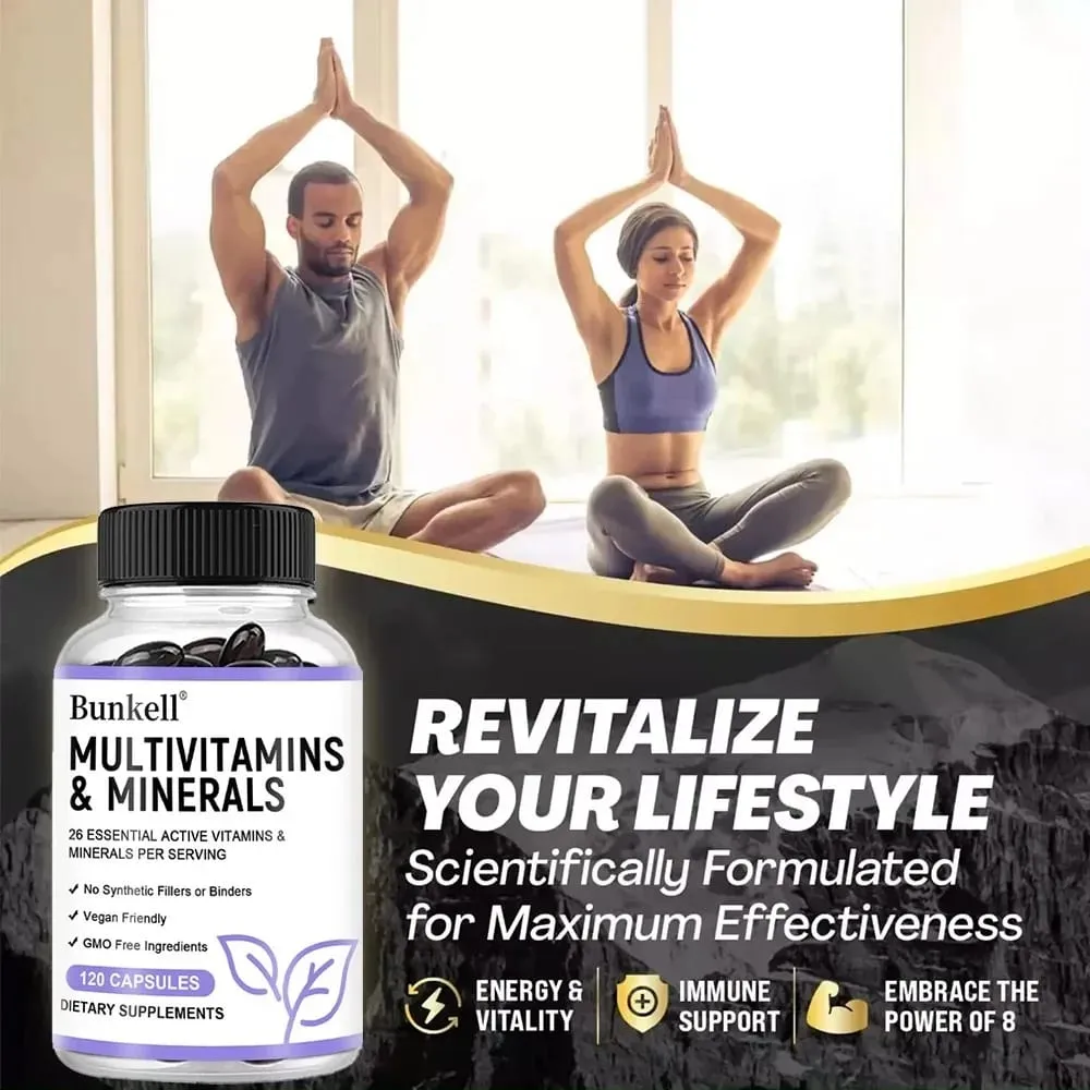 Multivitamin and Minerals - Daily Supplement Antioxidants Skin Repair Liver Health Maintenance Energy Boost 120 Capsules — image 2