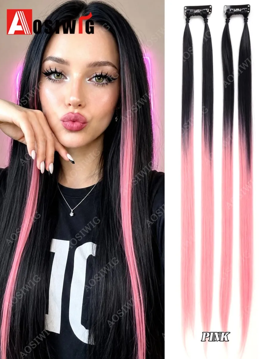 BB Clip Przedłużanie włosów Kolorowe pasemka z klipsami Syntetyczne proste treski dla kobiet Party Festival Codzienna styropian do włosów — image 10
