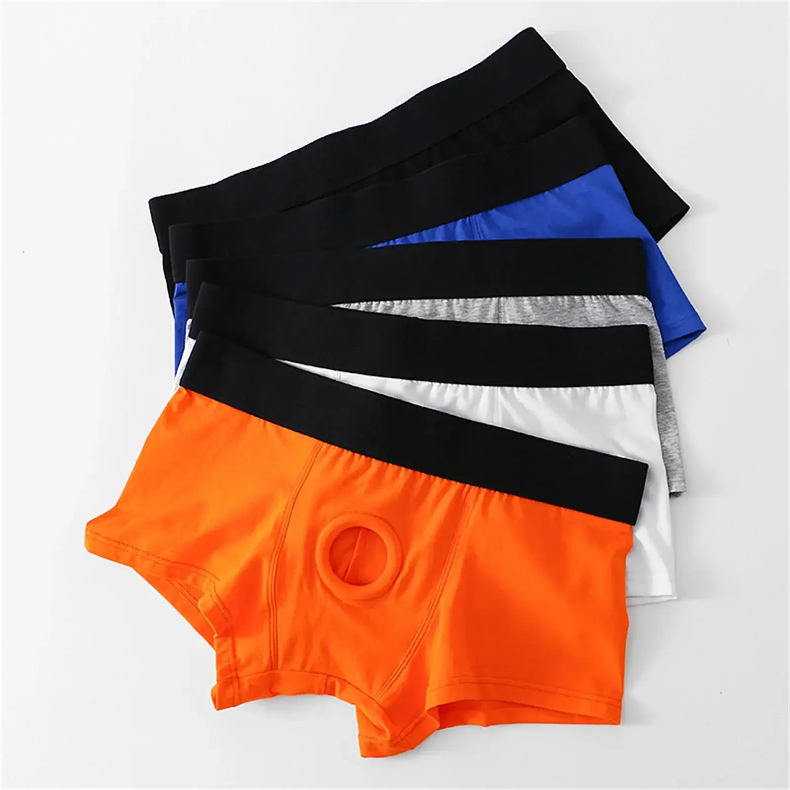 Mens Cotton Underwear Soft Open Pouch Hole Boxer Shorts Cock Ring Silicone Ring Sexy Boxer Briefs Erotic Panties Trunks Stretchy — image 1