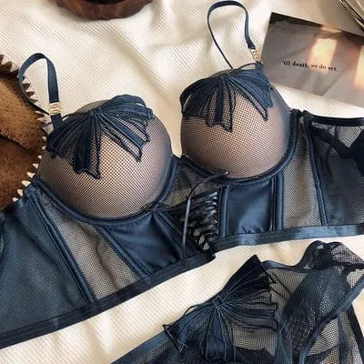 Bowknot Gauze Perspective Sexy Push Up Underwear Set Thick Small Bra Briefs Panties Lengthen Adjustable Intimates Belt — image 9