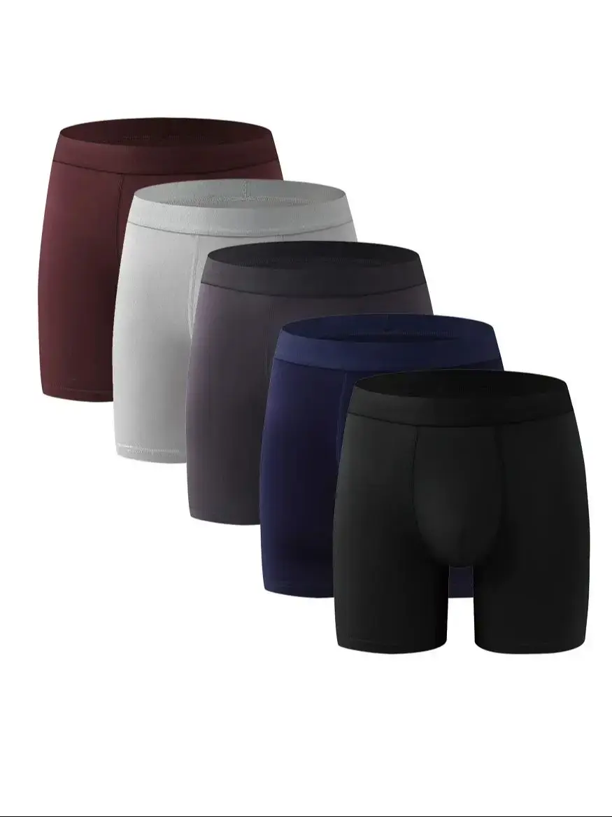 Celana Boxer Serat Bambu Pria - Pakaian Dalam Warna Solid Lembut Satu Potong dengan Ikat Pinggang Mulus & Kantong Berkontur