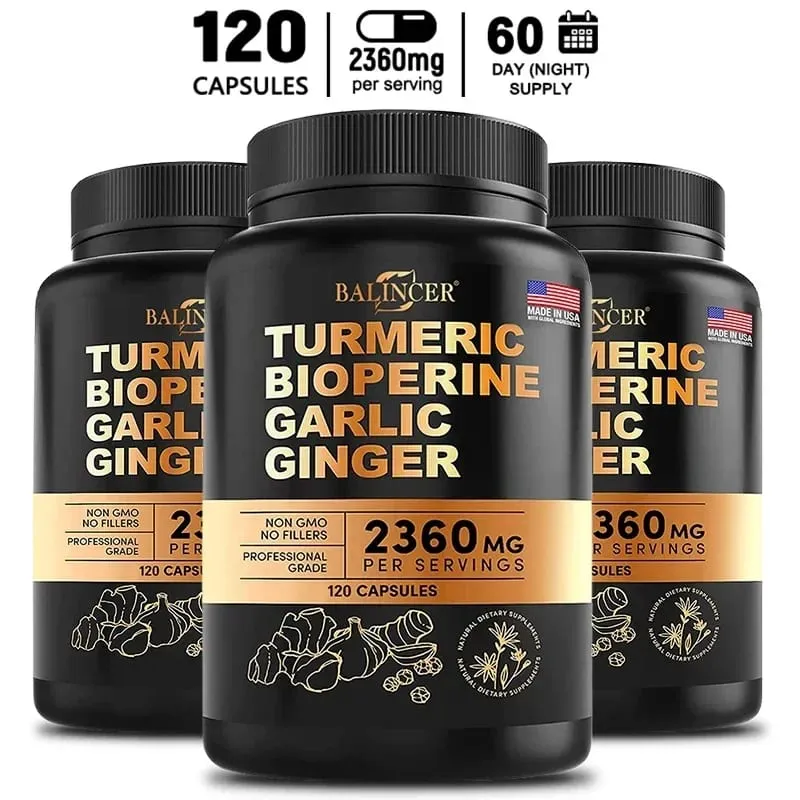 Cúrcuma - com bioperina alho gengibre - 95% curcuminóides Bom para alívio da dor Articulações imunológicas e antioxidante para saúde geral