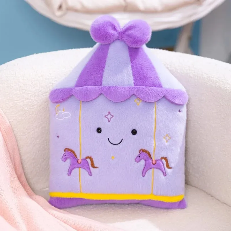 Cute Amusement Park Themed Plush Toy Fluffy Carousel Ferris Wheel Shaped Throw Pillow Sofa Cushion Home Decor