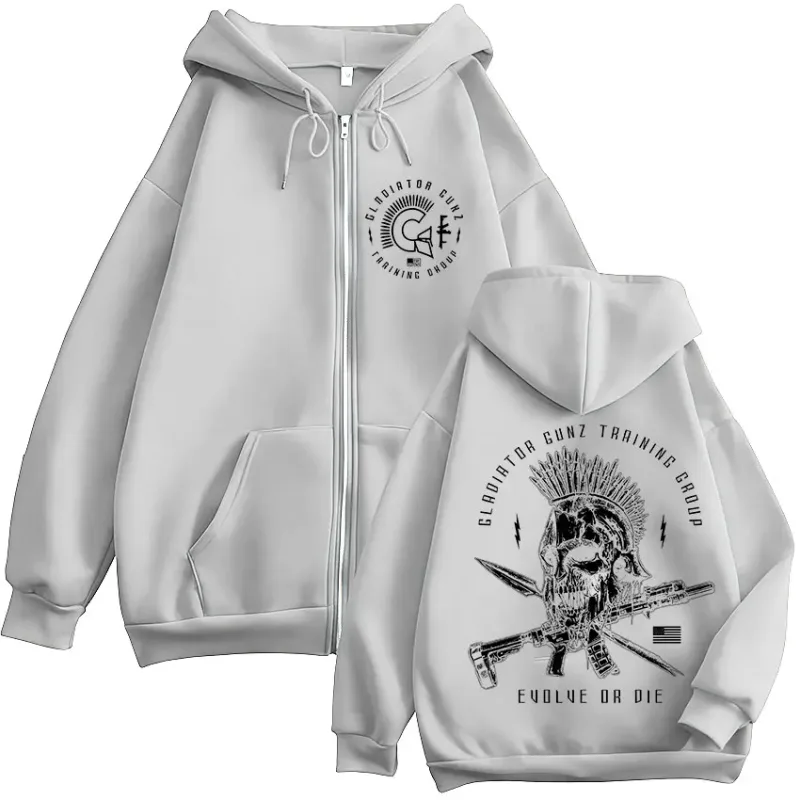 Til Valhalla Warrior Spirit Battleborn Military Grunt Skeleton Zipper Hoodies Men Clothing Long Sleeve Zip Up Hooded Sweatshirts