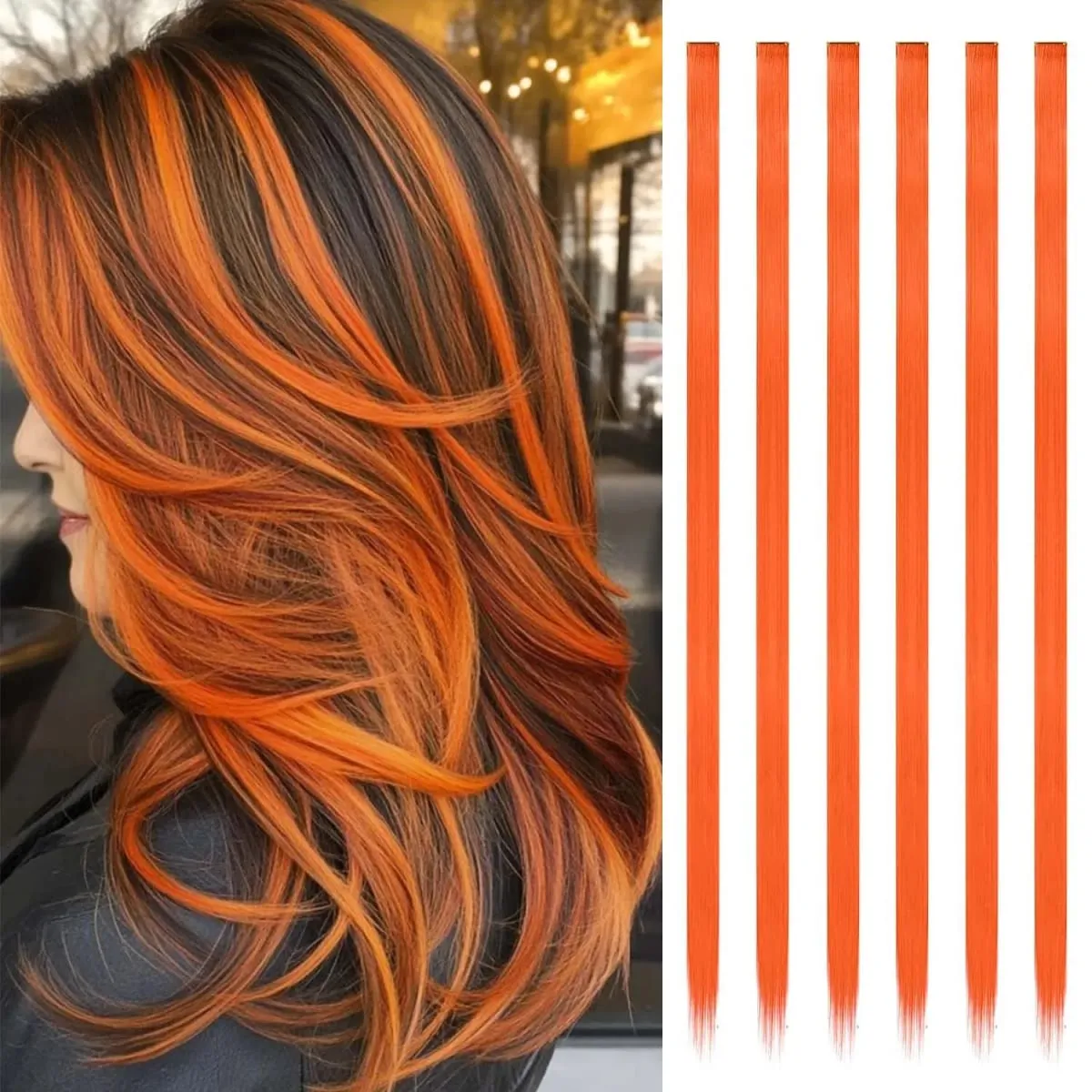 Estensioni a clip da 6 pezzi Estensioni sintetiche per capelli colorati da 24 pollici Punti salienti del partito Posticci lunghi dritti per donne Ragazza per bambini