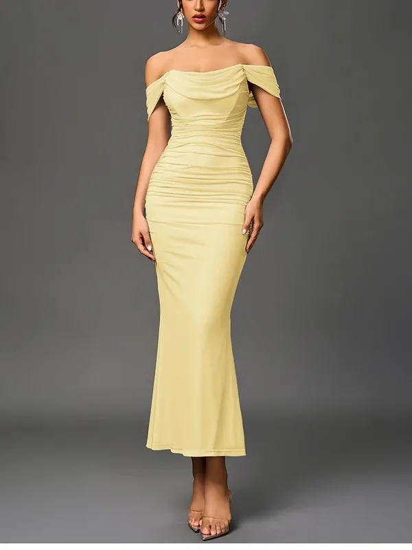 NewAsia Women's Off Shoulder Ruched Mesh Long Corset Dress Backless Fishbone Bodycon Elegant Fashion Party Club Maxi Dresses