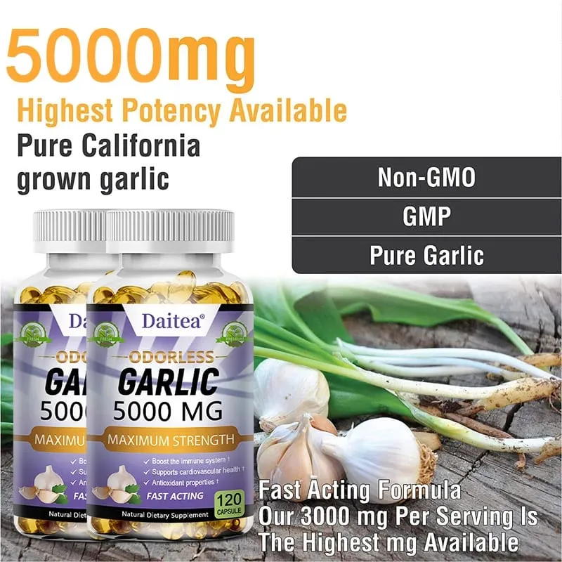 Garlic Extract Capsules 5000mg Balanse Cholesterol Help Immunity Heart Health Detoxification Cleansing