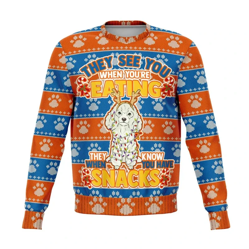 Colorful Dog Cat Pattern Ugly Christmas Sweater For Men 2026 New Year Festival Hoodie Women Merry Christmas Crew Neck Sweatshirt