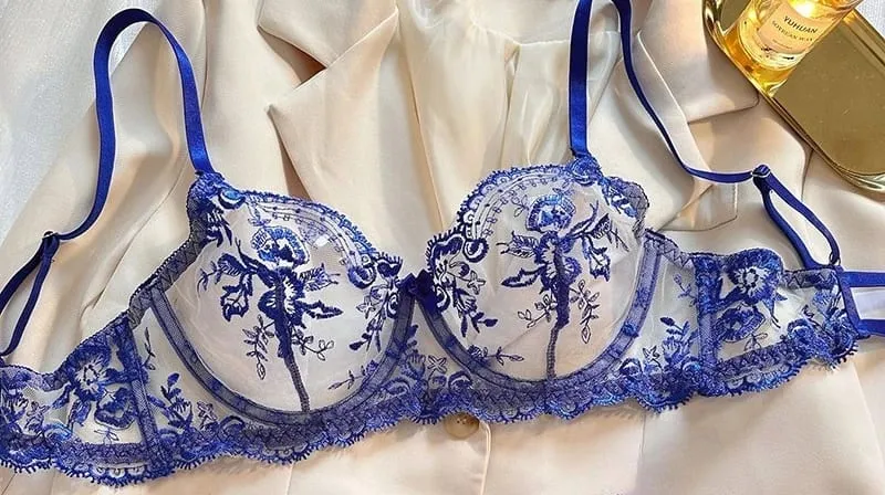 Lace Embroidery Ultra Thin Cup Bra Set Sheer Mesh Sleepwear for Big Bust Women S-XL Push Up Hot Sale 2026 32-38 S-XL Bra Set
