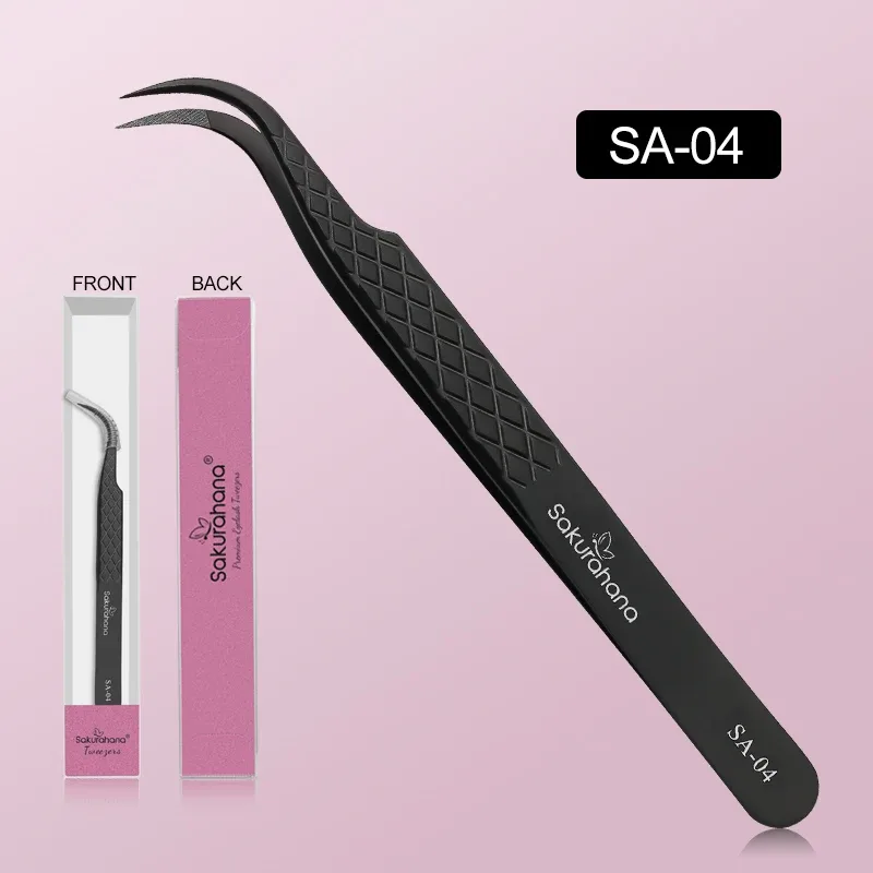 High-end Eyelash Tweezers Black Fiber Tip For Lash Extensions Mega Volume Mink Lashes Tool Straight Head Curved Tip