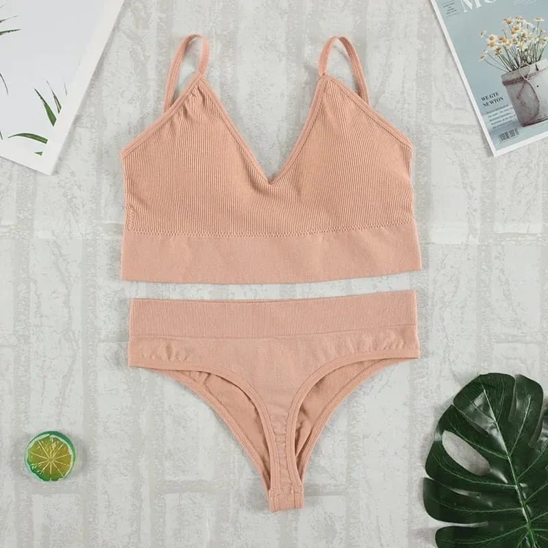 2Pcs Bra Set Underwear Set Women Panties Sexy G-String Seamless Bralette Female Lingerie Soft Tank Crop Top 2026 — image 3