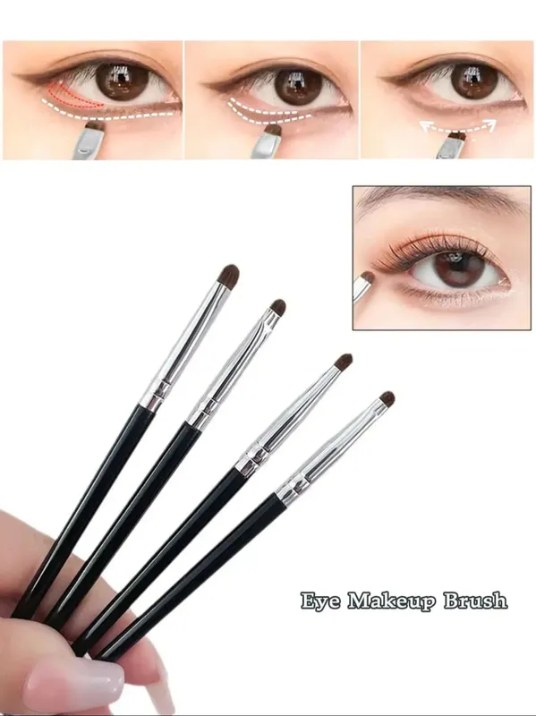 Bộ 4 cọ phấn mắt tinh tế và nhỏ gọn được làm bằng lông ngựa để pha trộn chính xác; Cọ kẻ mắt; Cọ che khuyết điểm