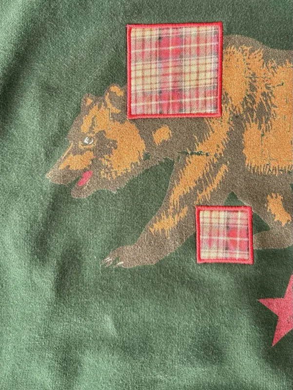 Vintage Bear Print Hoodie Men Retro Green Plaid Patch Pullover Hooded Sweatshirt Casual Streetwear Long Sleeve Women Hoodies Top