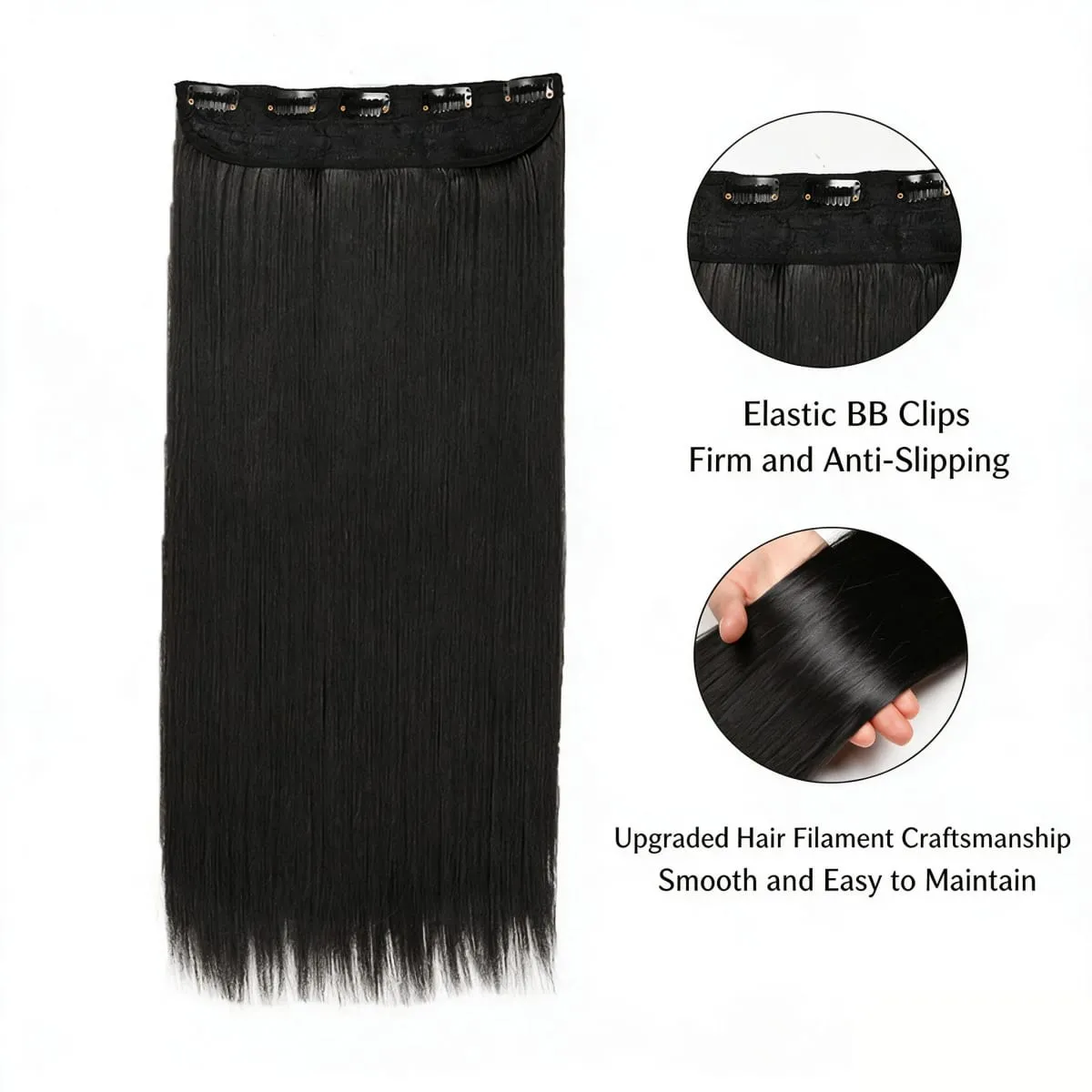 Synthetic 5-Clip One Piece Invisible Hair Extensions Long Straight 24/32/40Inch Heat Resistant Hairpiece for Women — image 6