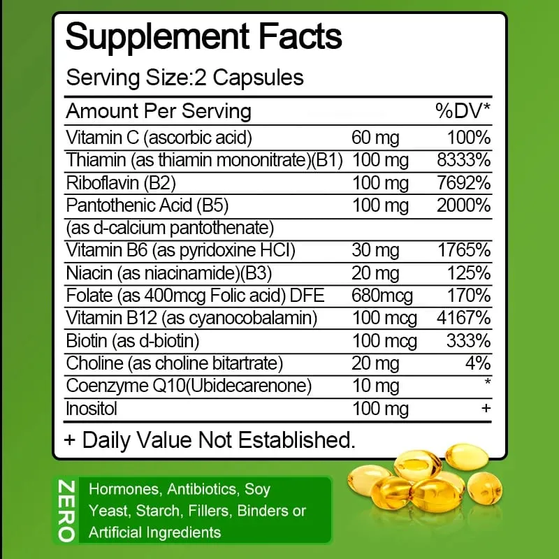 Alxfresh Vitamin B Complex with Vitamin C - Immune Health Energy Support & Nervous System Support - Non-GMO Vegetarian Capsule