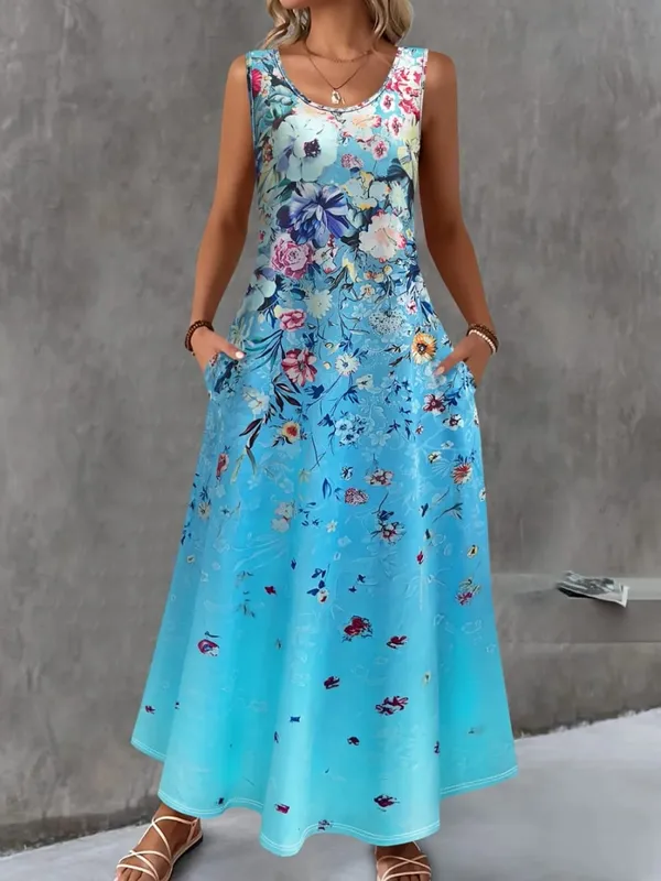 2026 New Women's Dress Fashion Floral Print New Sleeveless Design Dresses Summer Outdoor Beach Vacation Ankle Long Women's Dress — image 4