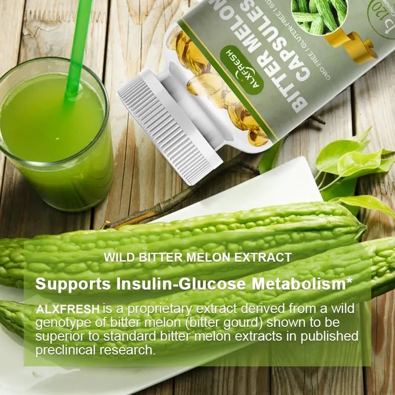Alxfresh Extra Strength Bitter Melon 2500 mg 16:1 Supplement Standardized and Concentrated 100% Vegetarian Gluten Free Non-GMO